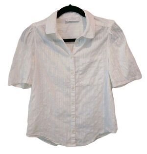 Lucky Brand Women's Ivory Size XS Short Sleeve Button Up Collared Shirt Top